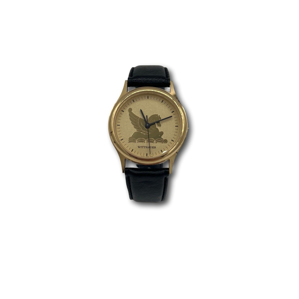 Wittnauer Pegasus Frosted Dial Men's Quartz Wristwatch Gold Tone Vintage 33mm